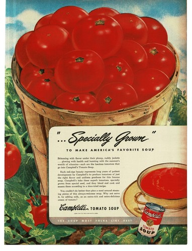 1946 Campbell's Tomato Soup Bushel Basket of Tomatoes art Vintage Print Ad