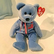 America Bear Ty Beanie Baby Creased Tag 4506 2001 PE Blue Patriotic 12.99