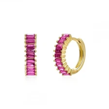 ZARD Baguette Huggie Hoop Stack Earrings in Hot Pink Cubic Zirconia