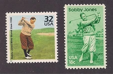 BOBBY JONES - GRAND SLAM CHAMPION - GOLF GOLFING - 2 STAMPS - MINT CONDITION