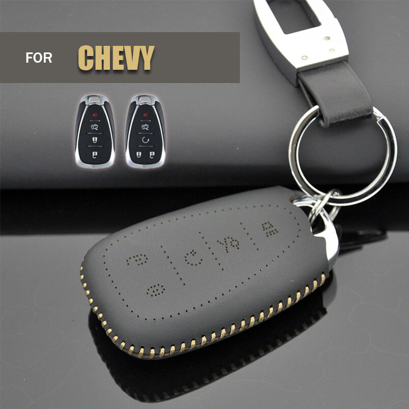 Handmade Leather Car Key Fob Case Cover For Chevy Camaro Malibu Cruze