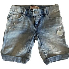LEI Girls 7 Blue Distressed Denim Shorts Cuff Bermuda Adjustable Chelsea Lowrise