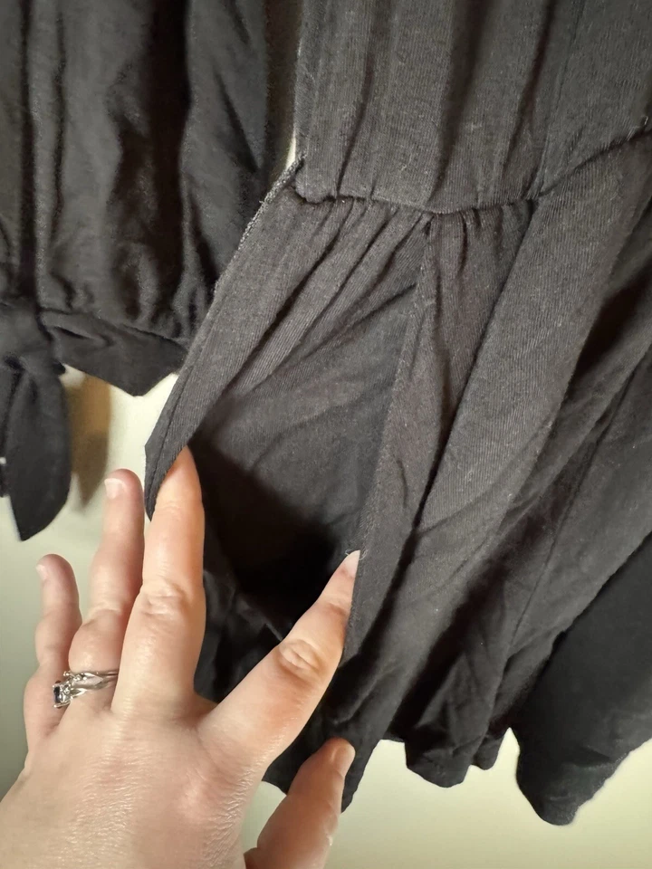 TOPSHOP Negro Cuello en V Elástico Manga Larga Pantalones Cortos Mameluco Conjunto 6 Pequeño S Foto 4 de 4
