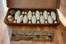 Antique Bowling Game In Original Box Spares & Strikes Wood Rare