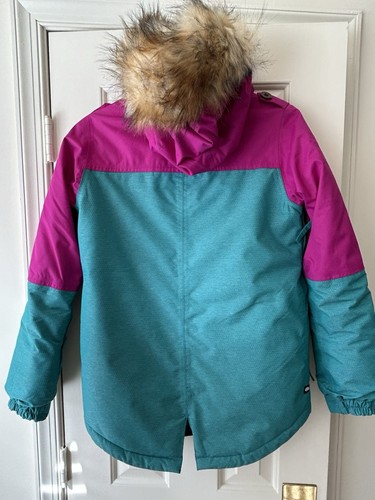 686 Girls L Harlow Insulated Snowboard Jacket Faux Fur Pink Teal Hooded New - Picture 2 of 22