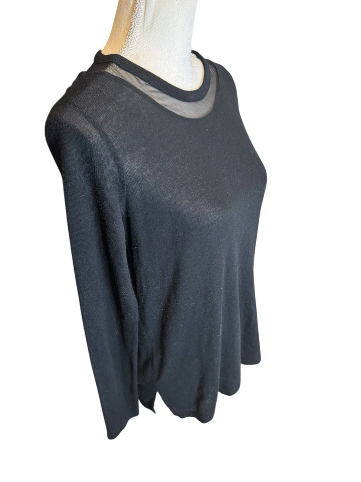 Elizabeth & James Leather Long Sleeve Silk Shirt Women's Size S Black Sheer Back - Image 2 of 4