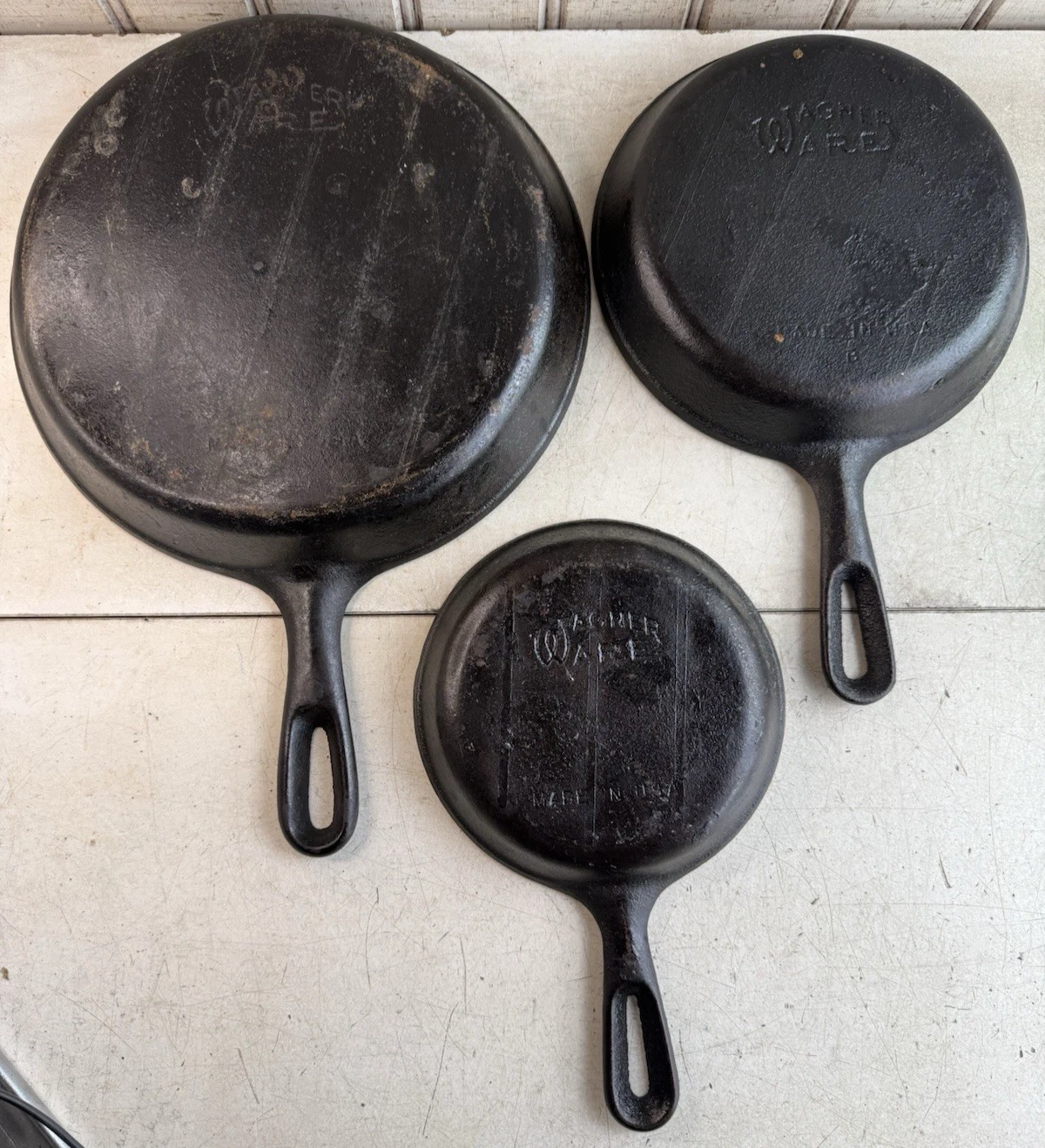 Vintage Lot of 3 Wagner Ware Cast Iron Skillets Made In USA / USED
