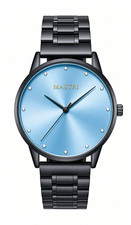 MASTRI Quartz Analog Watch Blue Sunburst Dial Black Metal Bracelet 40mm