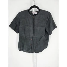 Laura & Jayne Women's Button Down Black Short Sleeve Round Neck Top Size 12