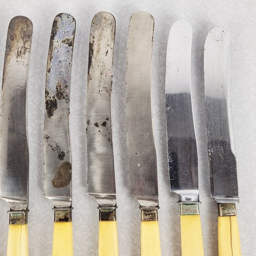 Antico coltello manico in osso lotto di 10 coltelli burro posate da tavola - Foto 3 di 13