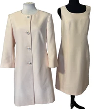 John Meyer Dress & Long Jacket Duster Blazer Suit 12 Light Pink Textured NEW