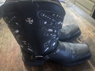 Durango Flirt Harness 9 Inch Black Leather Biker Studded Western Boots Size 8