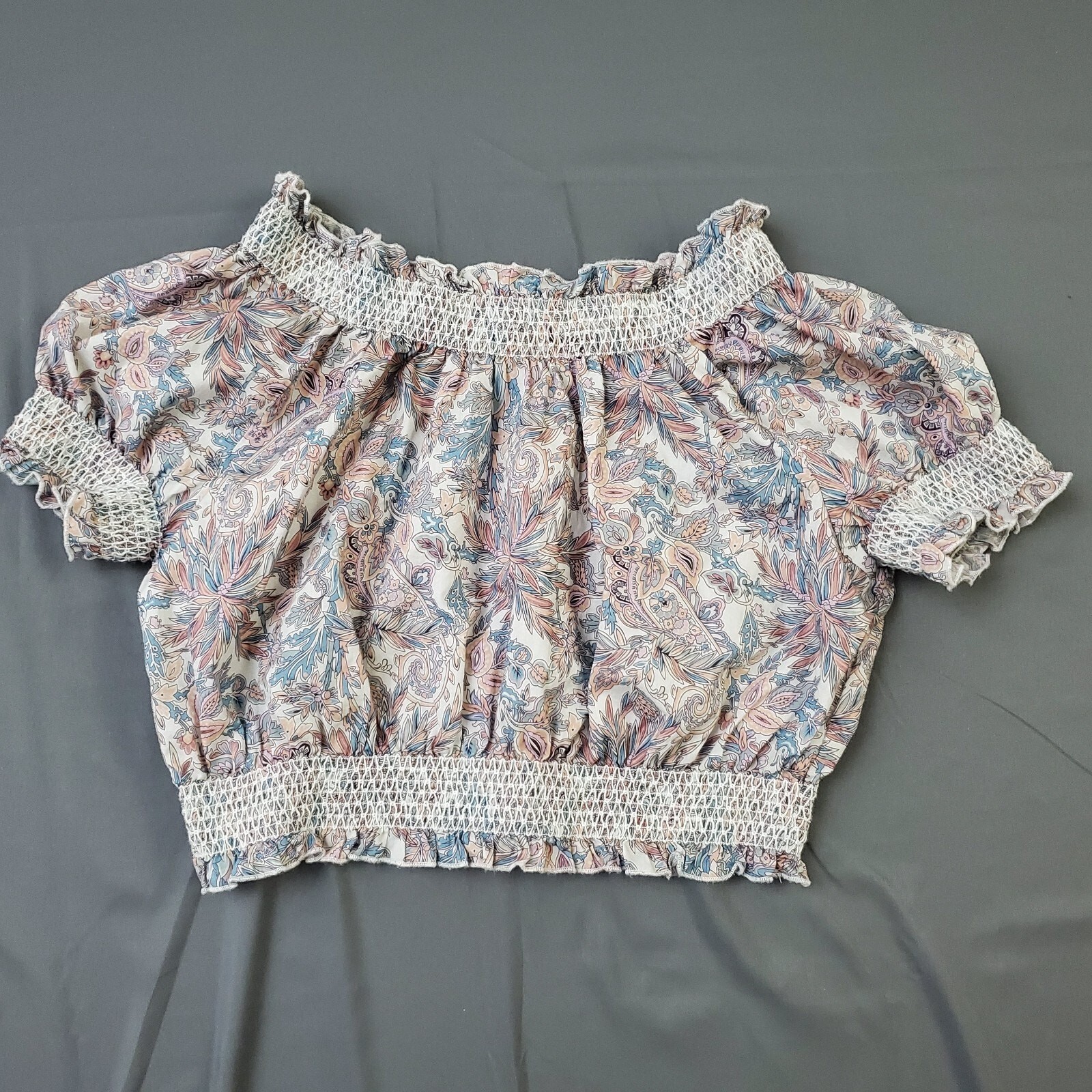 J Crew Blouse Womens Small S Short Sleeve Boat Neck Pullover Floral Multicolor