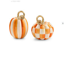 MacKenzie-Childs Orange Check and Stripe Petite Pumpkins, Set of 2