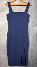 Shein Elegant Dress Women's 4 Blue Thigh Slit Sleeveless Square Neck Pullover