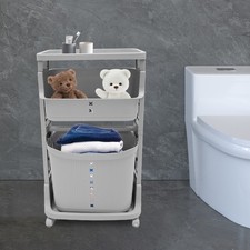 3-Tier Rolling Laundry Cart With Removable Basket Locking Wheels, Grey