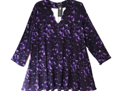 NAVEED Oversize Tunika Bluse Shirt Taschen Viskosemischung 50-52(3) lila-schwarz - Bild 1 von 3