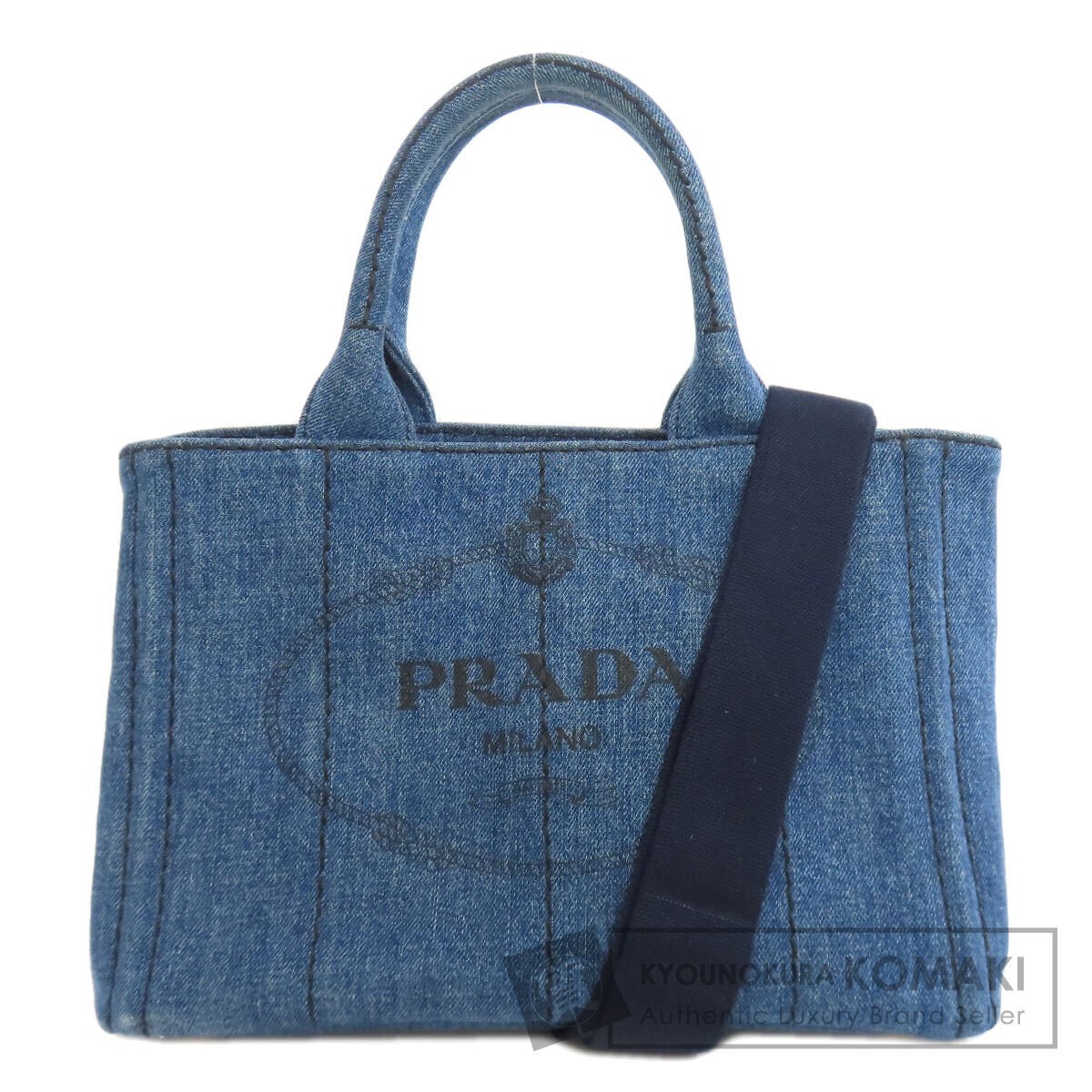 PRADA 1BG439 Canapa Mini 2WAY Tote Bag Denim Ladies Used from japan