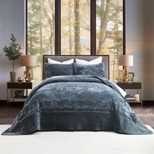 Velvet California King Size Quilt, Oversized California Comforter Set Stormy