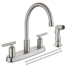Cinwiny Kitchen Faucet with Side Sprayer 2 Handle 4 Hole Brushed Nickel Lead