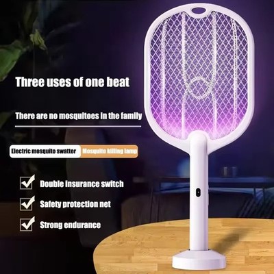Rechargeable Dual-Mode Electric Fly Swatter Bug Zapper With Base, Lightweight