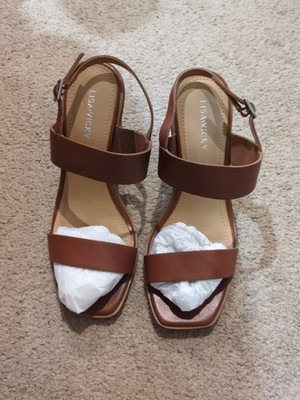 Lisa Vicky Oasis-V Leather Sandals Women 7.5 M Chestnut Brown Chunky Heel