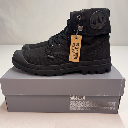 Stivali in tela Palladium da uomo taglia 10 larghi con risvolto nero/nero