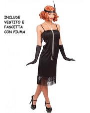 CARNEVALE HALLOWEEN VESTITO CHARLESTON NERO CON FRANGE E SPALLINE 83434