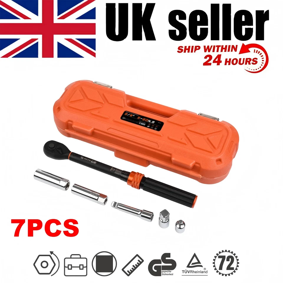 7pc Torque Wrench Set 1/4” 3/8” 1/2” Drive 2–230Nm Calibrated Garage Tool NEW UK