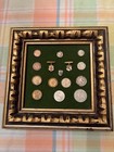 Framed Collection Of Vintage European Coins & Mini Souvenir Pins. Decor Only — photo 1