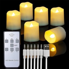 6 Pack Rechargeable LED Tea Lights Flameless Flickering Candles with USB Remote
