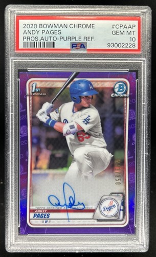 2020 Bowman Andy Pages Chrome Auto 1st Purple Refractor #/250 Dodgers PSA 10