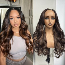 V Part Wig Body Wave Wig, 180% Density Wavy Half Wigs for Black Women Full He...