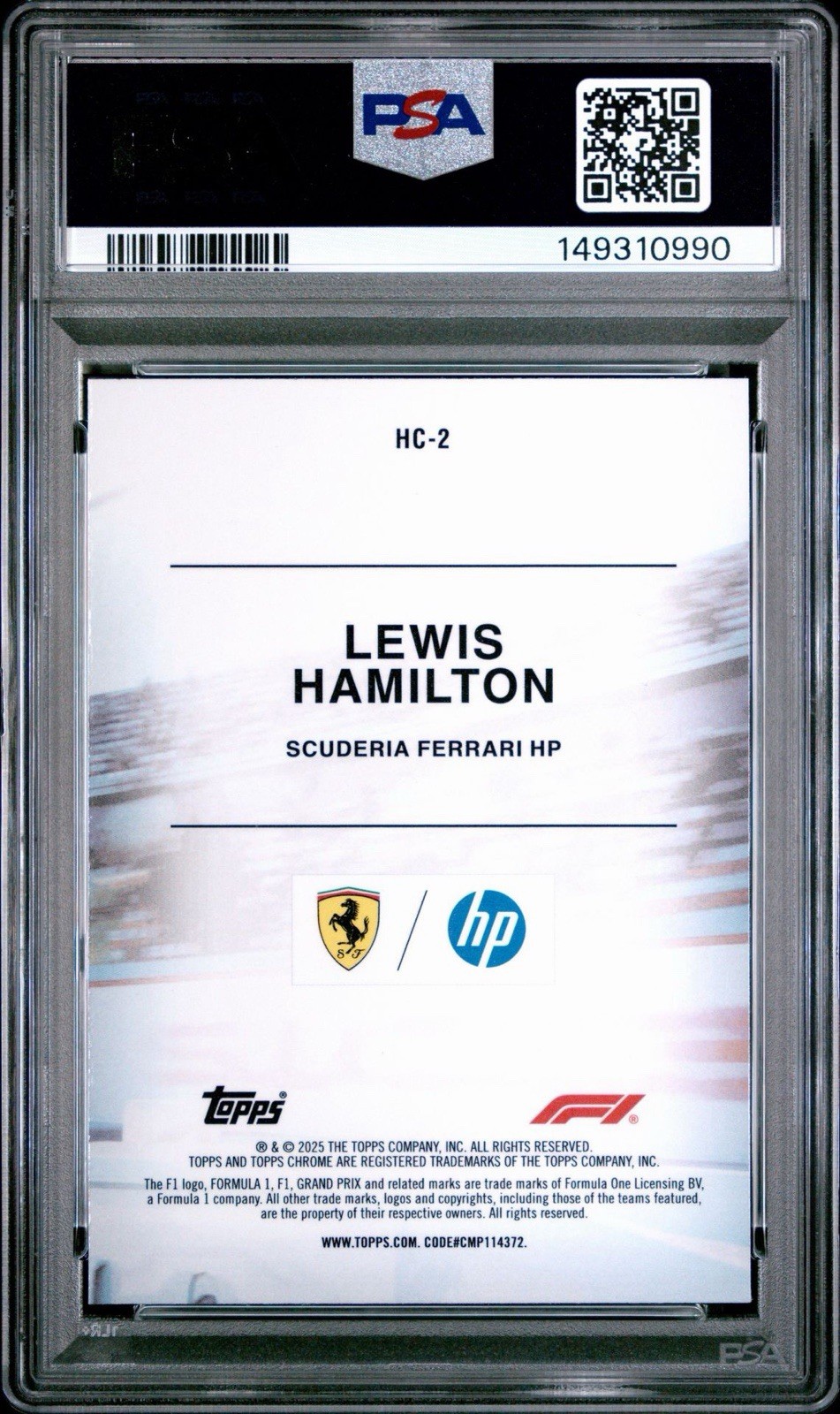 LEWIS HAMILTON 2025 TOPPS CHROME FORMULA 1 HELMET COLLECTION #HC-2 PSA 10 view 2