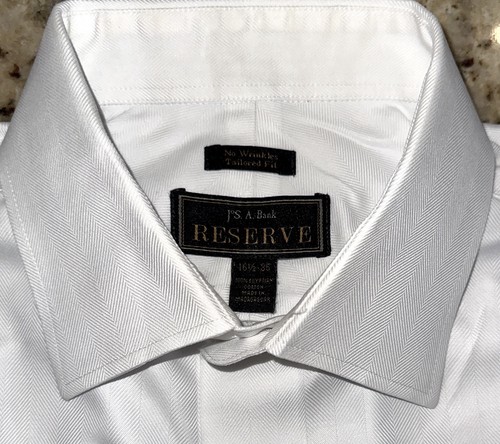 Jos A Bank Reserve Men’s White Herringbone Tailored Fit Dress Shirt Size 16.5x35