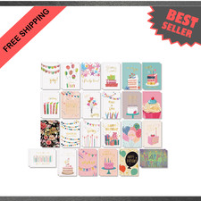 Birthday Cards 4 x 6 Inch Bulk Pack 48 Assorted Designs White Envelopes Gold