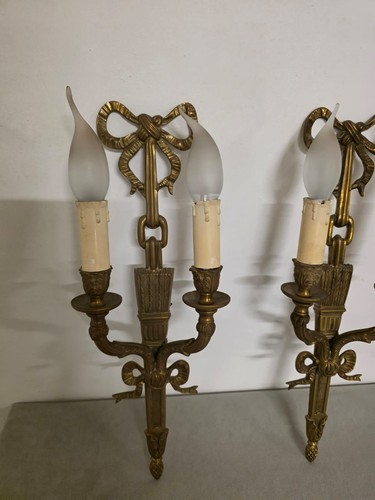 Vier vergoldete Bronze Wandlampen Louis XVI Stil - Bild 7 von 11
