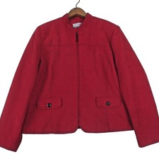 Alfred Dunner Blazer Jacket Womens 14P Red Faux Suede Black Thread Accent Zip Up