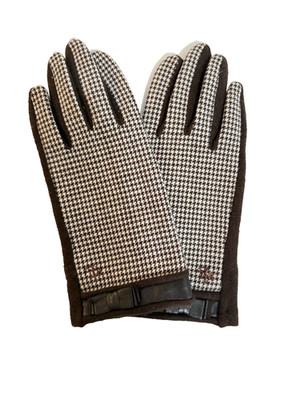 LRL Lauren Ralph Lauren Women's Brown Wool Houndstooth Checked Gloves Size M
