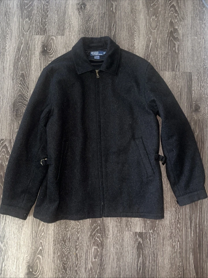 Chaqueta de lana pesada Polo Ralph Lauren para hombre talla M negra bolsillos con cremallera completa Foto 2 de 4