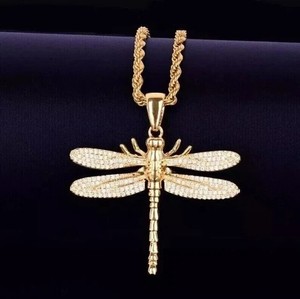 Authentic 2.10Ct Round Cut Real Moissanite Dragonfly Shape Pendant 14K Yellow Gold Plated
