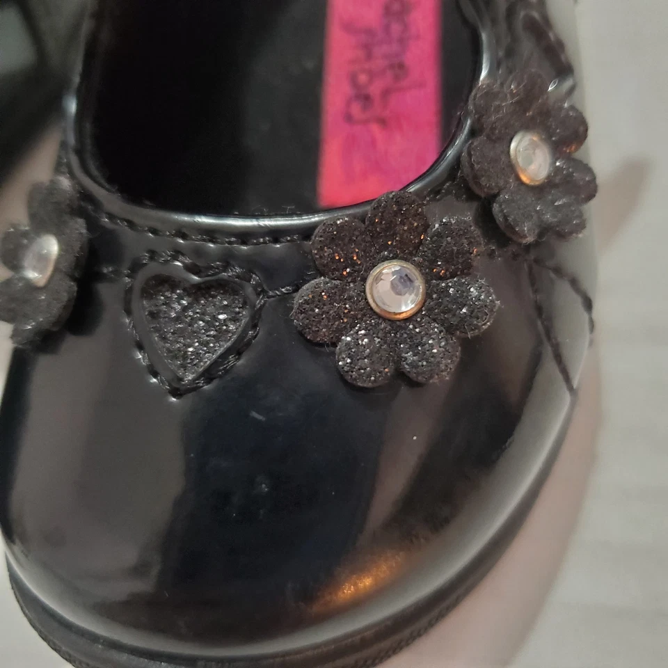 Rachel Shoes Alexia Black Baby Shoes With Floral Design And Rhinestones 3M NWOB - Image 3 of 4
