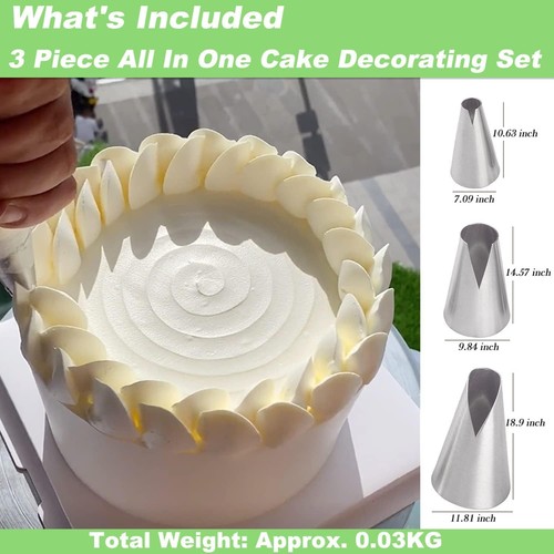 Silver Russian Piping Tips Set, 3 Pcs Cake Decorating V-shaped - Afbeelding 2 van 6