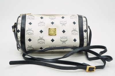 #ad MCM Visetos Mini Crossbody Shoulder Bag Cylinder Unisex Leather White 5725h $199.00