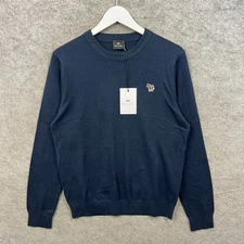 Paul Smith Jumper Mens Small Blue Pullover Sweatshirt Zebra Logo Cotton Top BNWT