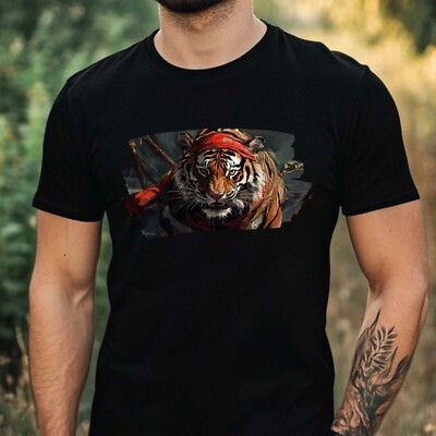 Herren T-Shirt Bengalischer Piraten Tiger Motiv Baumwolle Größe XS bis 5XL