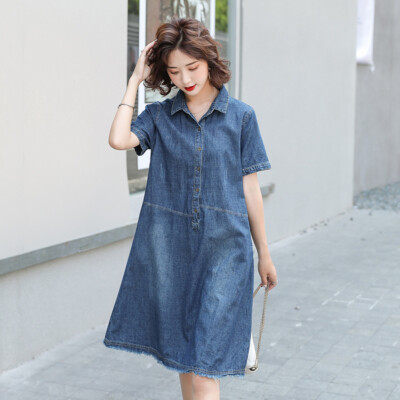 Summer New 2023 Relaxed Casual Women Mid Length Short Sleeve Denim Dress |  eBay