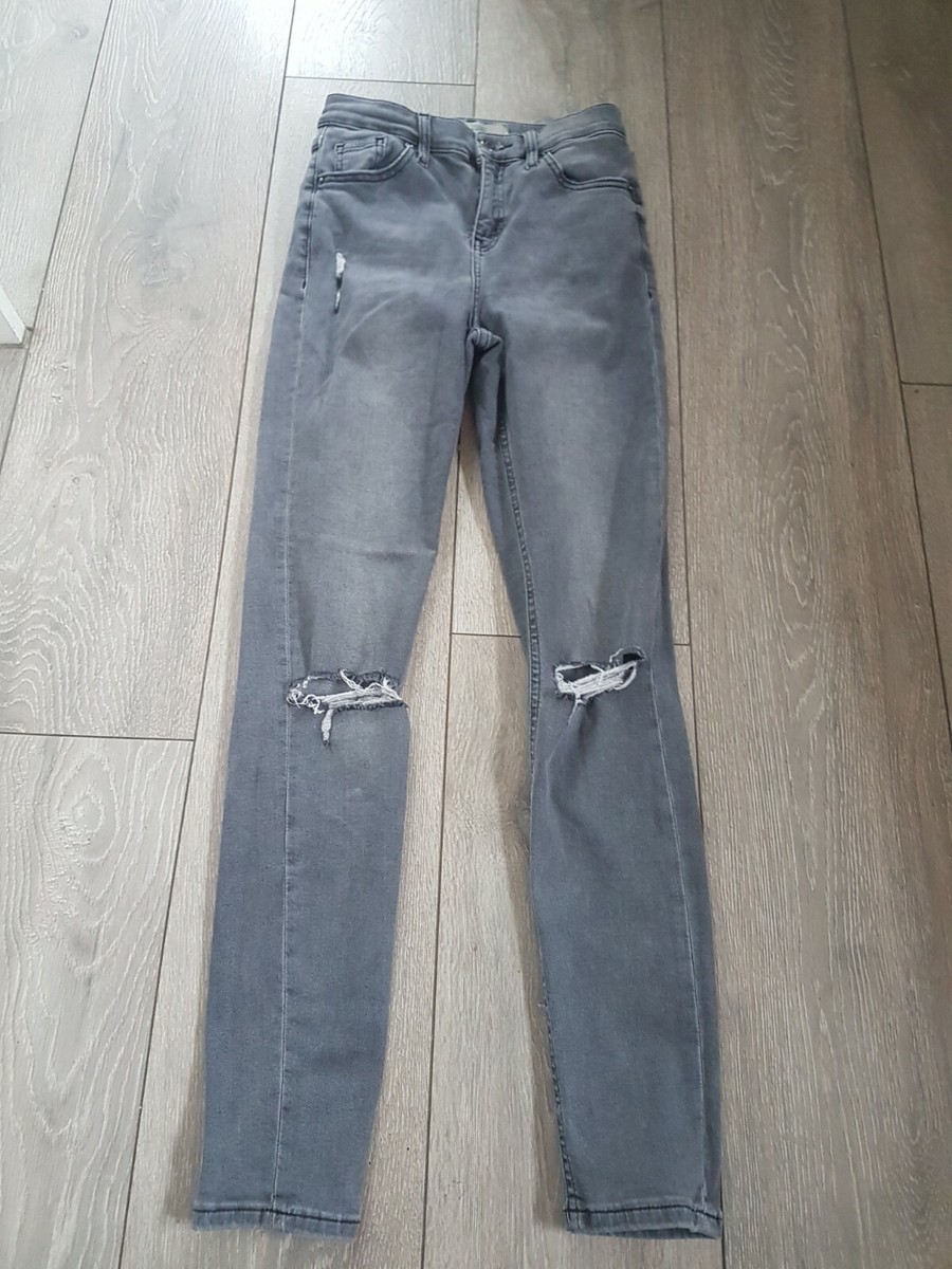 Topshop Jamie Grey Belt Loop High Rise Distressed Ripped Skinny Jeans UK  L30