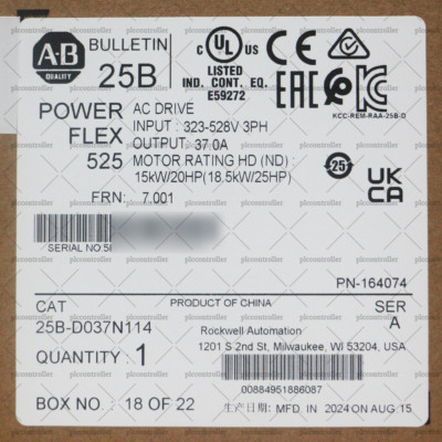 New Allen-Bradley 25B-D037N114 PowerFlex 525 18.5kW 25Hp AC Drive 15 kW 3PH