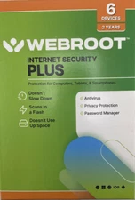 WEBROOT WEB803800F164 2 YR SUBSCRIPTION 6 DEVICES INTERNET SECURITY + ANTIVIRUS
